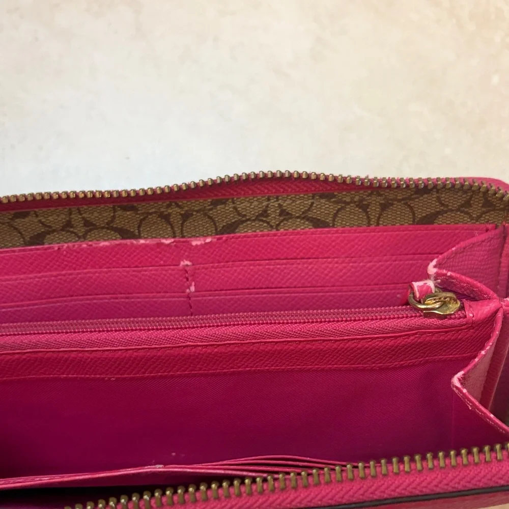 Coach Fuchsia Leather Zip Wallet